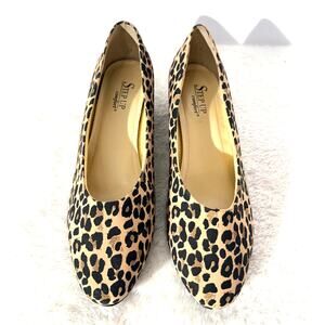 Step-Up Comfort Leopard Print Block Pumps Womens 10W Shoes Leather Sole NWOT